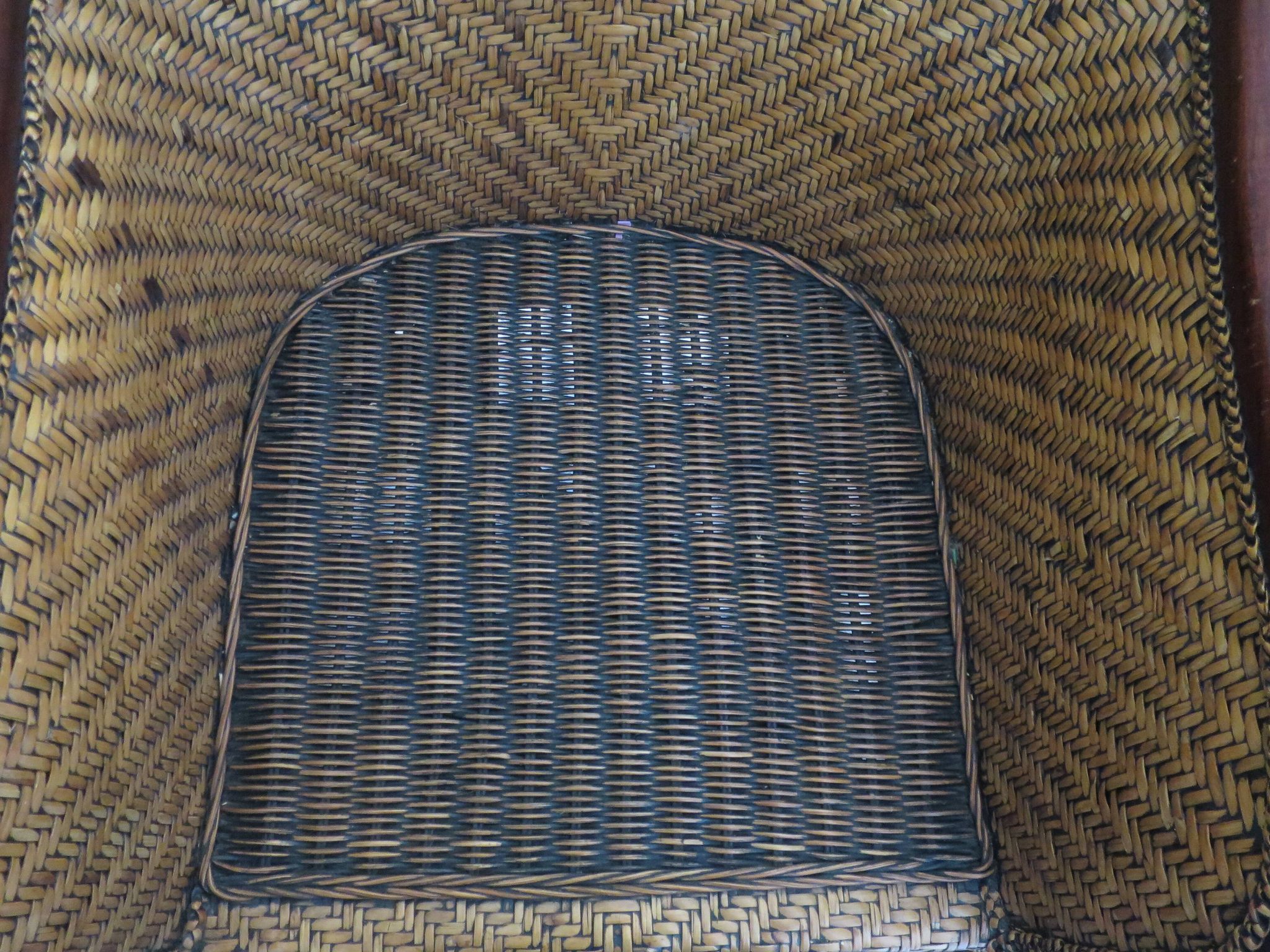 Set of 2 armchairs in woven rattan and exotic wood, 1980s