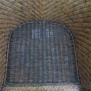 Set of 2 armchairs in woven rattan and exotic wood, 1980s