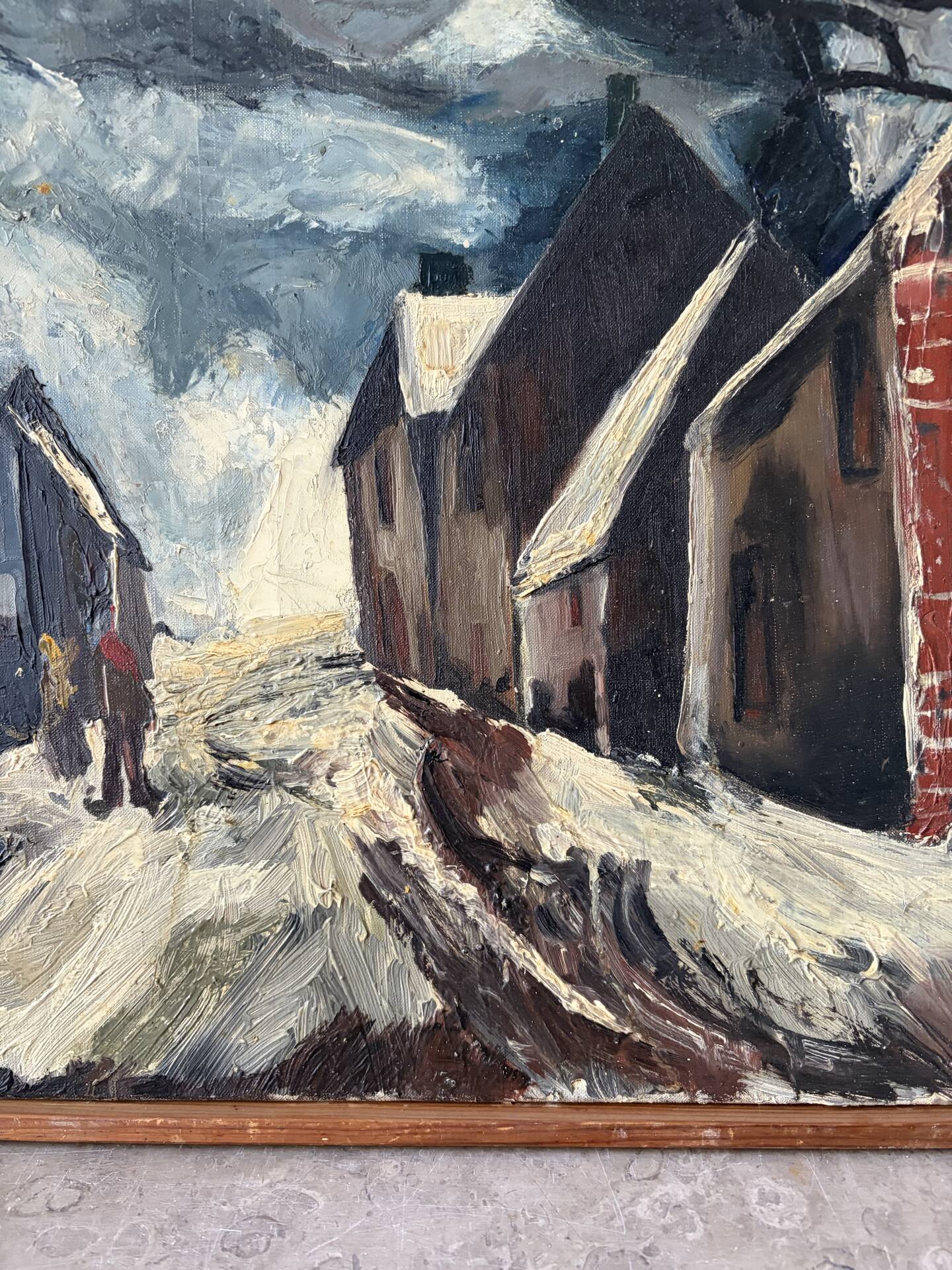 Hiver dans la rue, huile sur toile signée