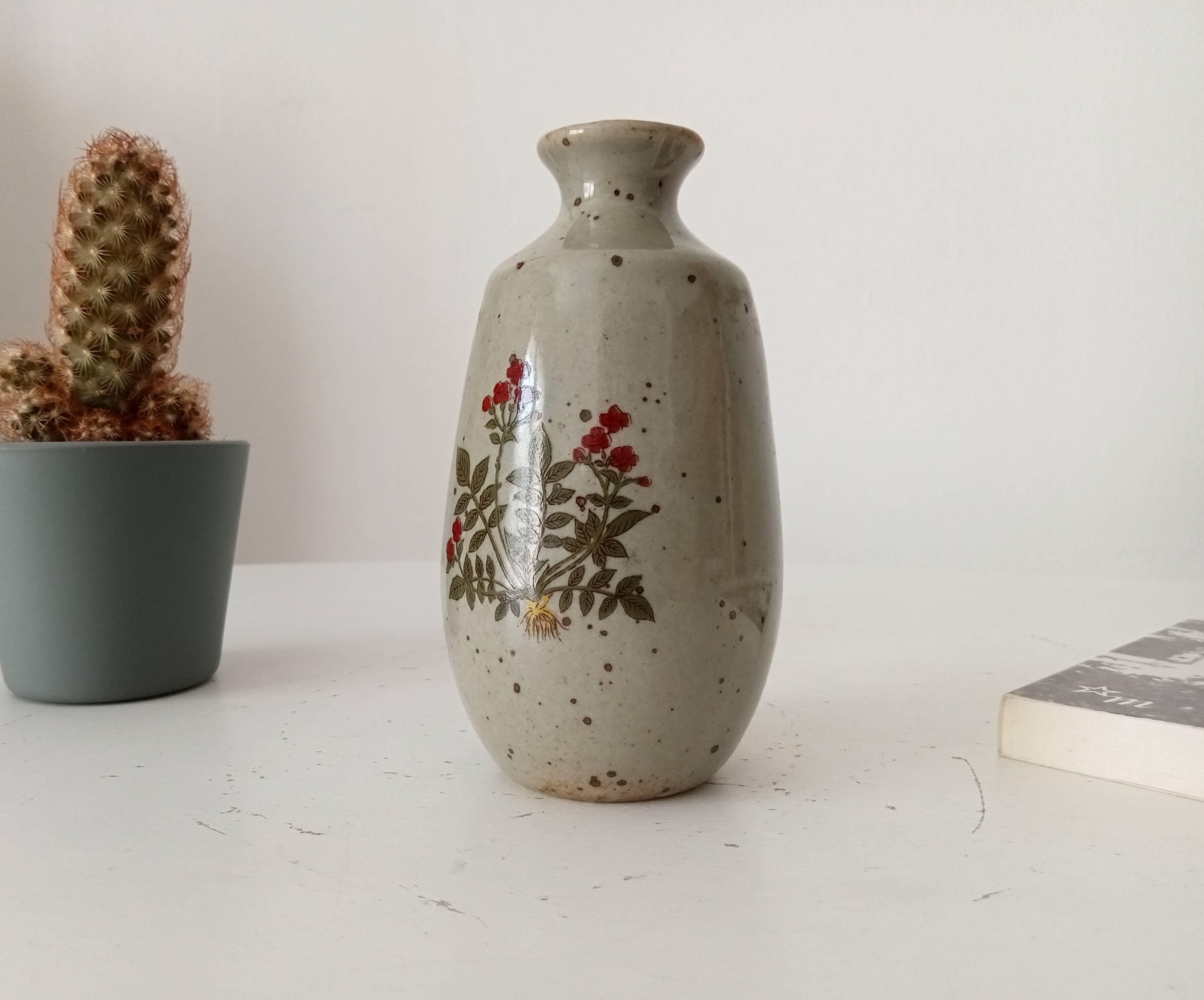Petit vase vintage japonais en grès moucheté
