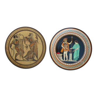 2 assiettes décoratives en argile à suspendre reproductions Grèce antique