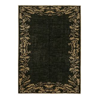 Hand-knotted anatolian antique 1970s 213 cm x 298 cm black wool carpet