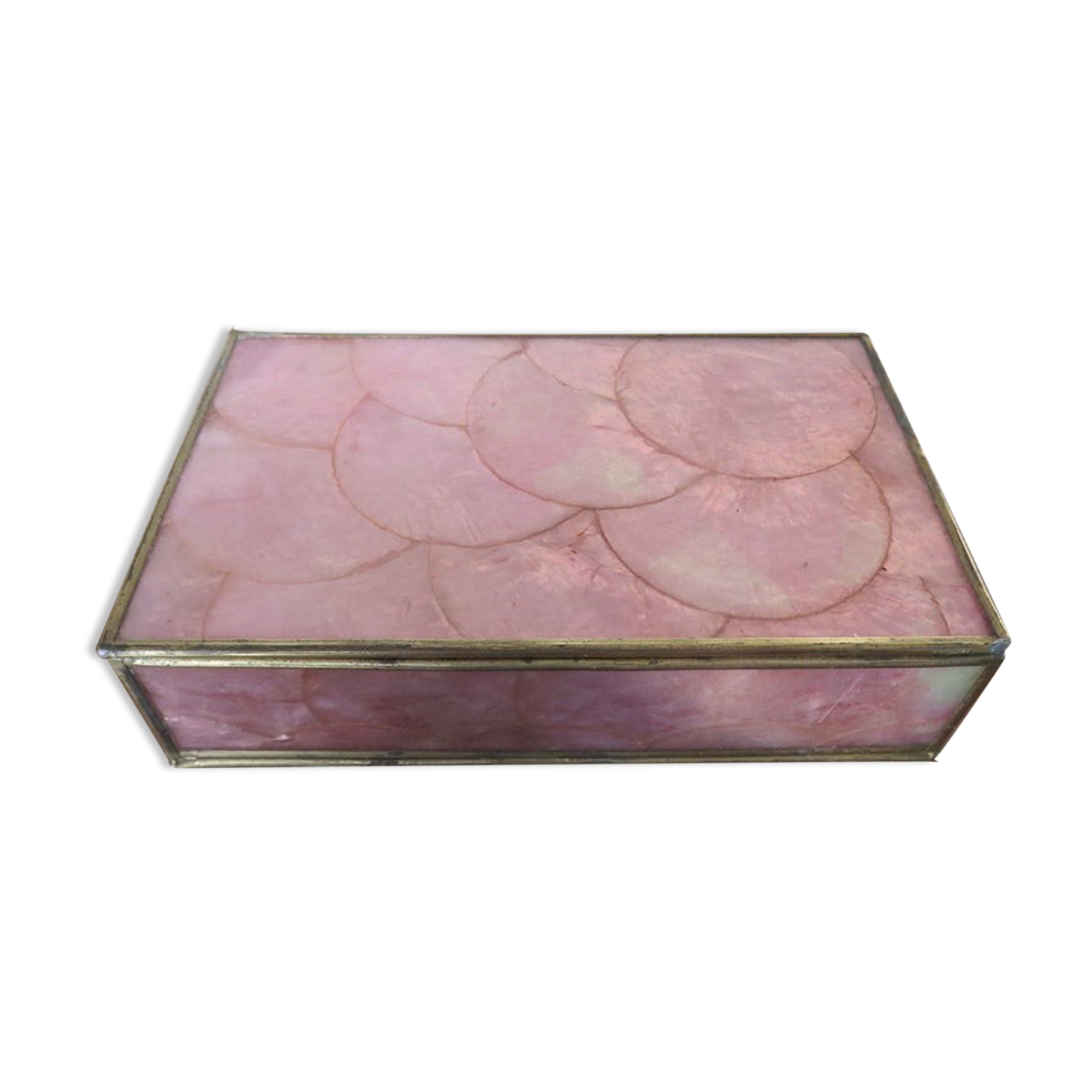 Pink mother-of-pearl and brass box 70s