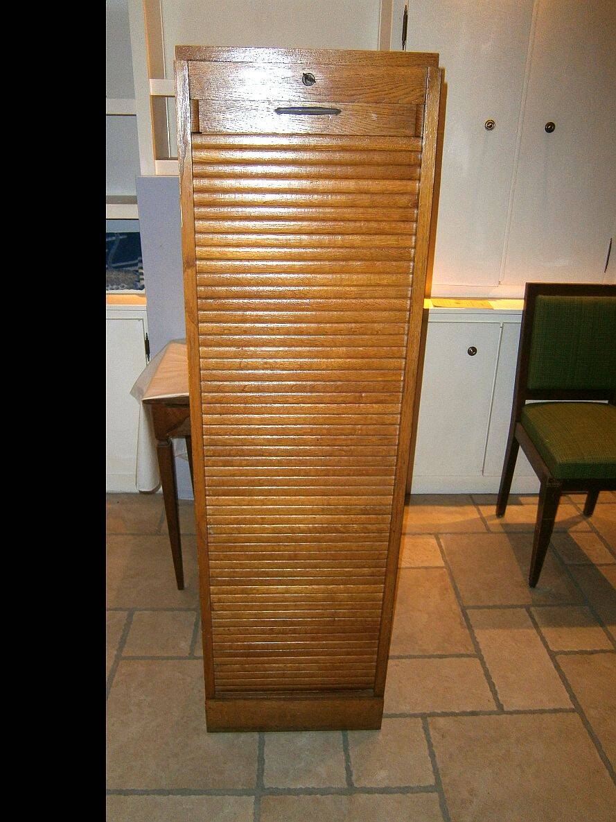 Old solid wood curtained filing cabinet with its key
