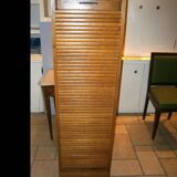 Old solid wood curtained filing cabinet with its key