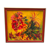Still life with exotic flowers, oil on panel