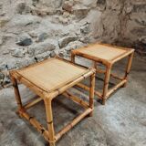 Vintage bamboo and rattan side tables – France, 1970s