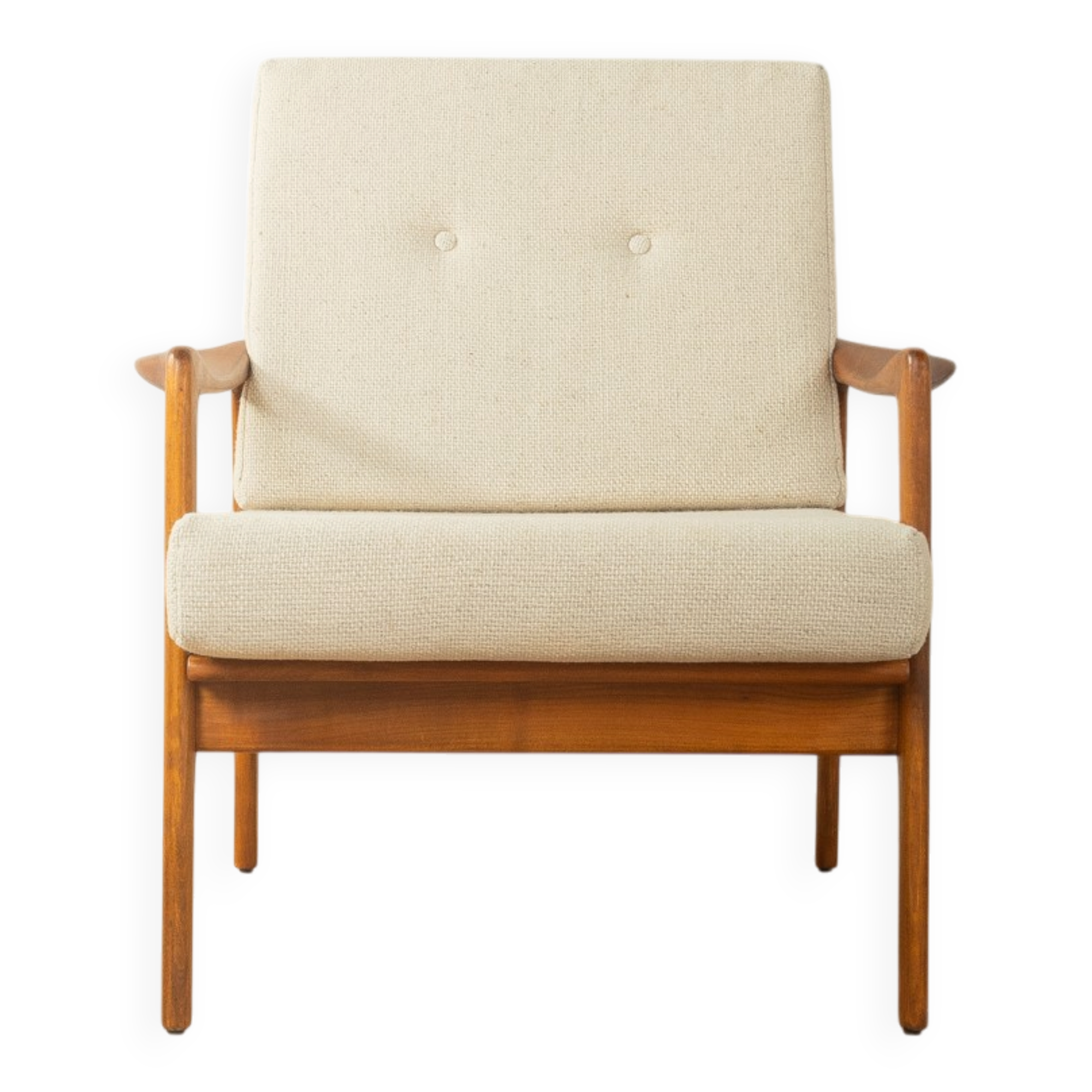 Elegant mid-century armchair from the 1960s with cream-white upholstery