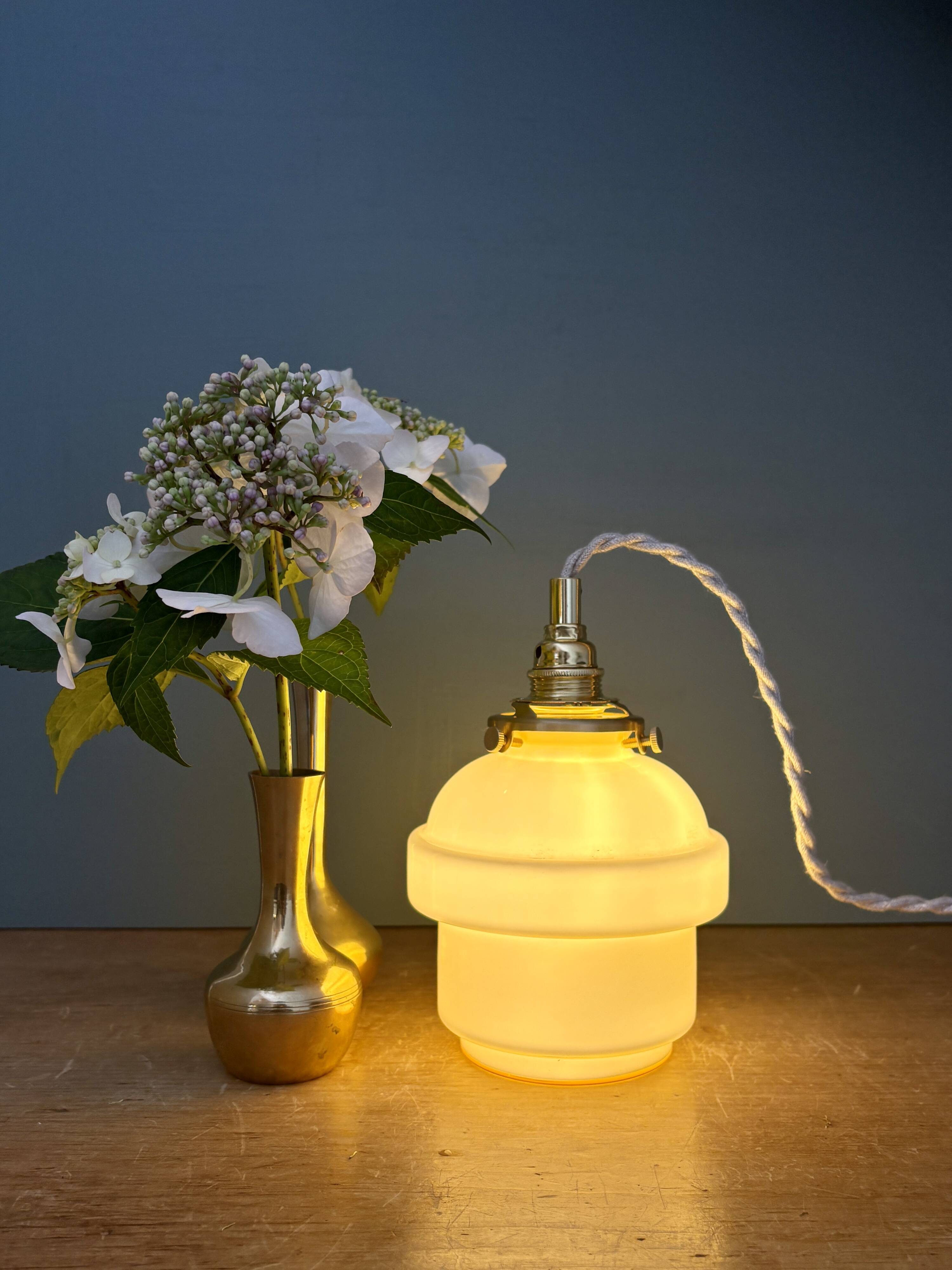 Vintage globe pendant light in pale yellow opaline glass