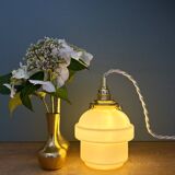 Vintage globe pendant light in pale yellow opaline glass