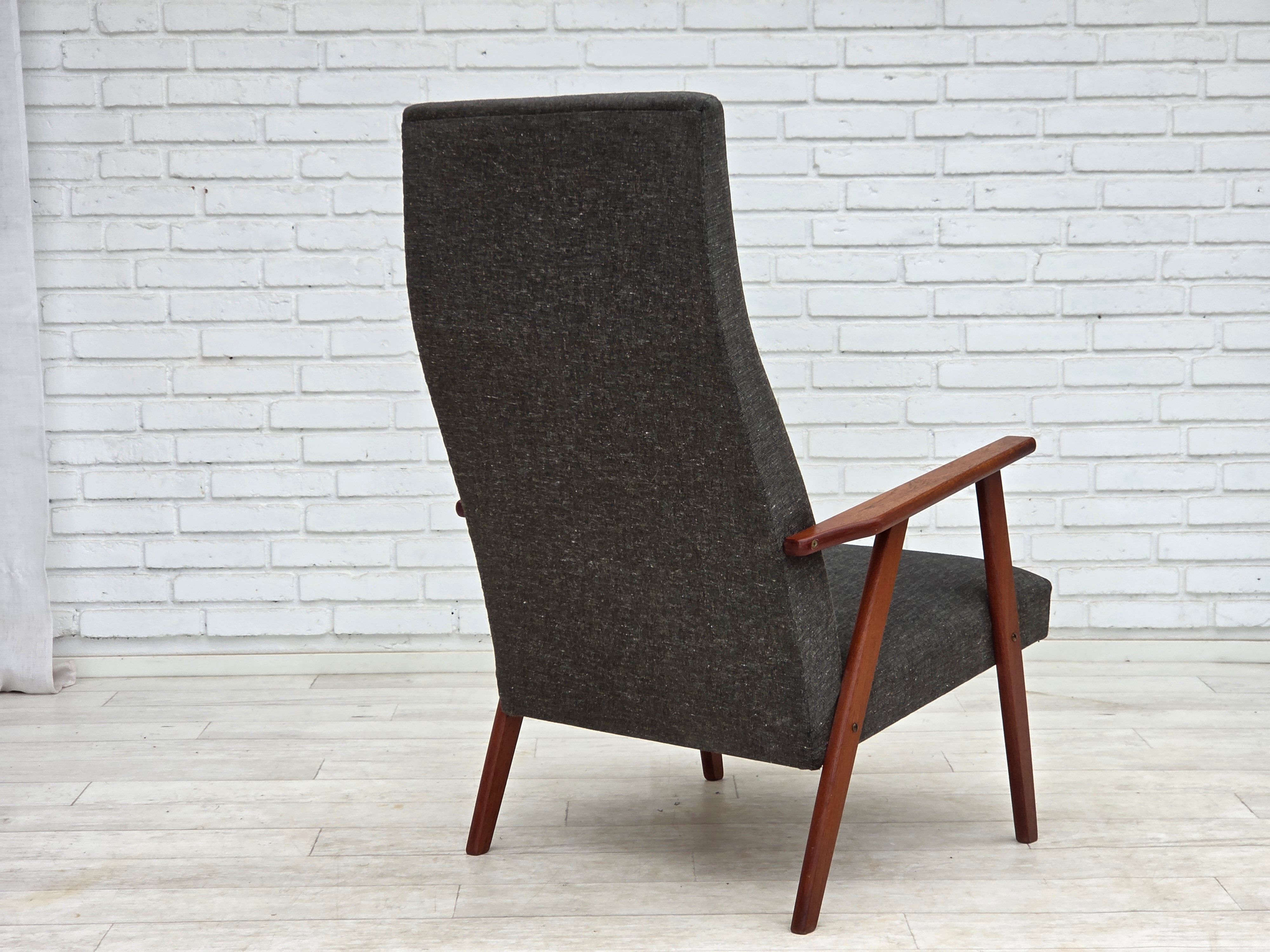 1970s, Danish highback armchair, furniture fabric, teak wood.