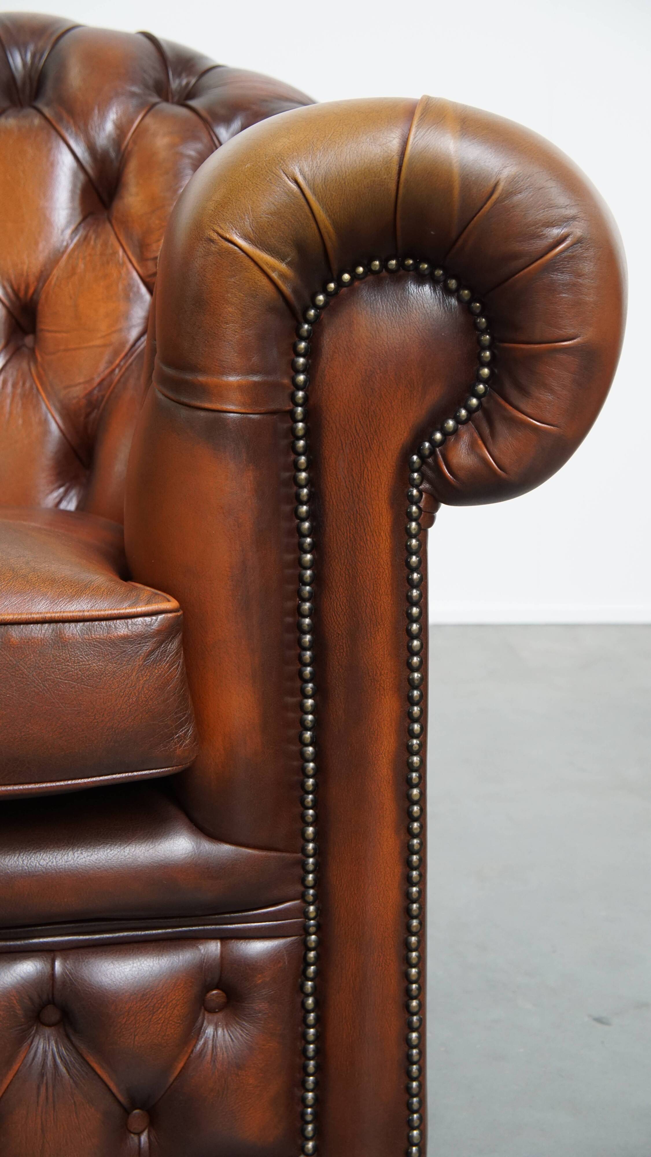 Chesterfield 2.5 seater sofa in brown English cowhide leather