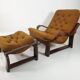 Vintage armchair, and footrest, 1970s