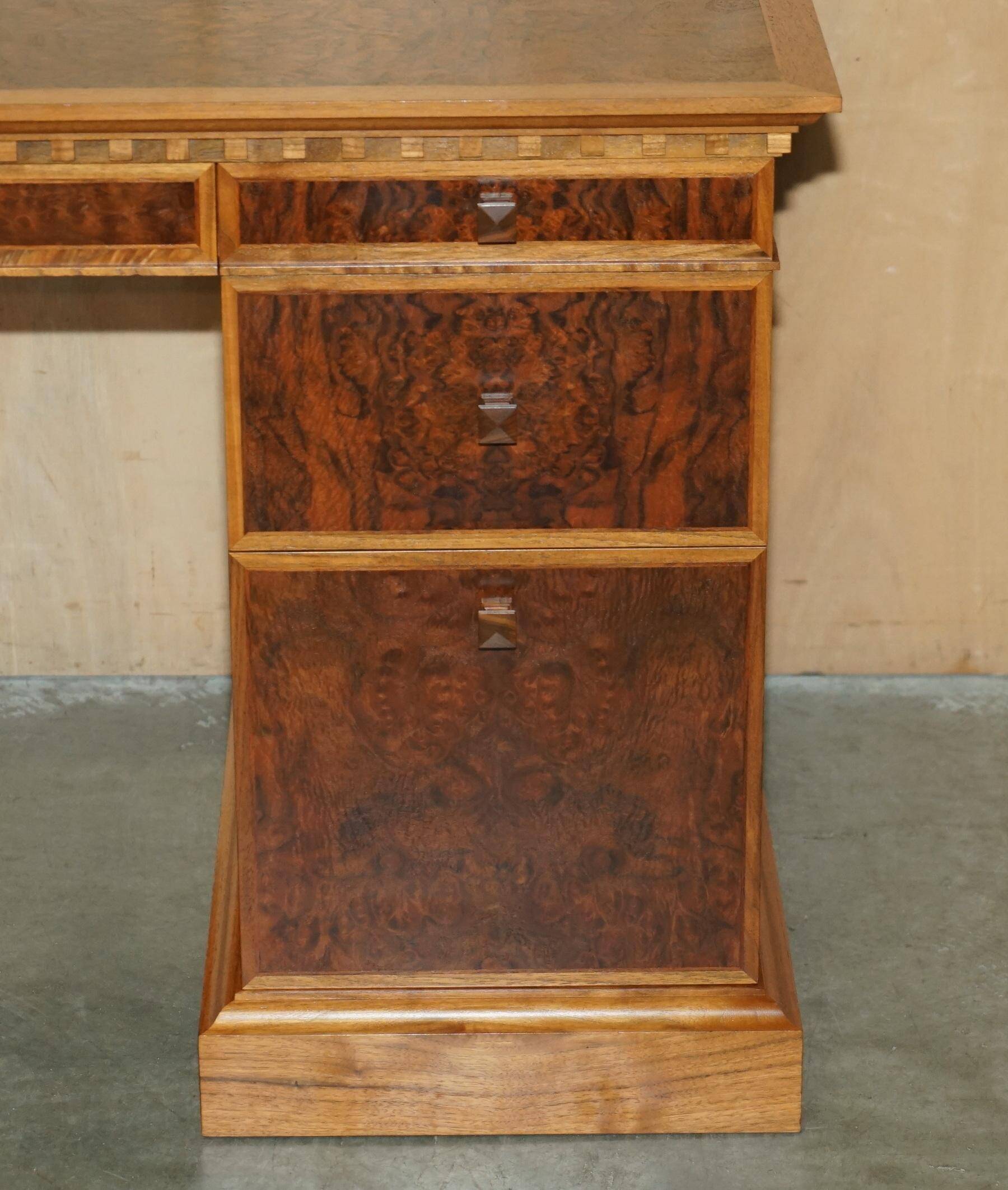 David Linley Burr walnut chest of drawers for light restoration.