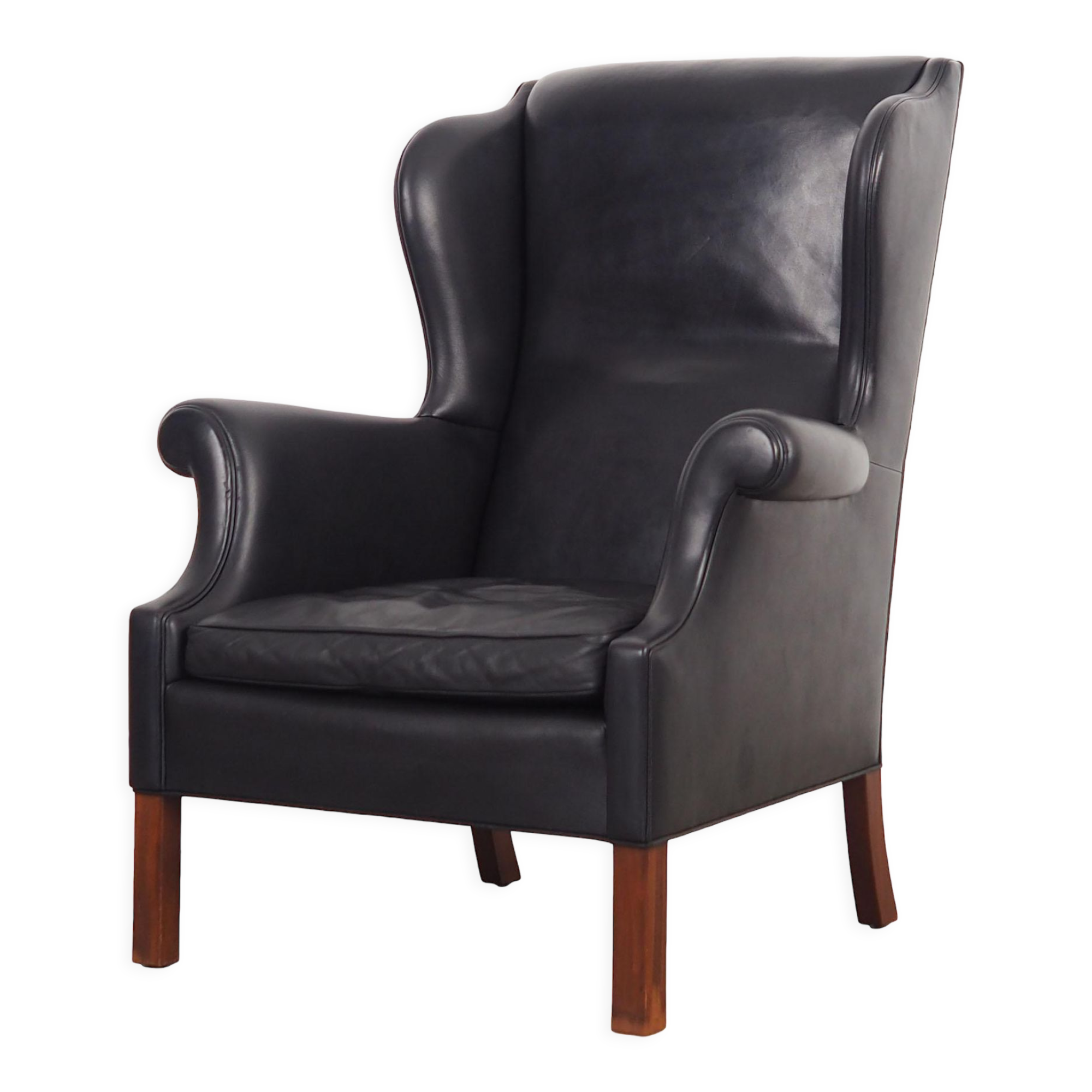 Black leather armchair, Danish design, 1970s, production: Denmark