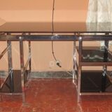 Vintage 70s chrome and smoked glass desk.
