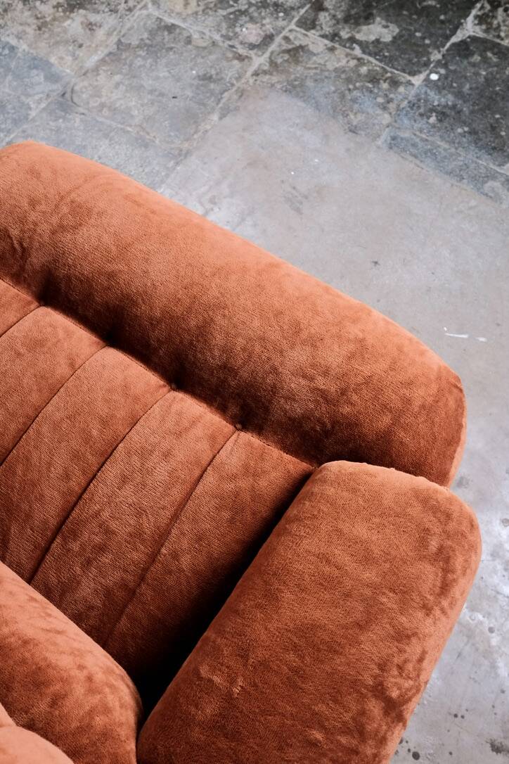 Pair of squirrel velvet armchairs, France, 1970s