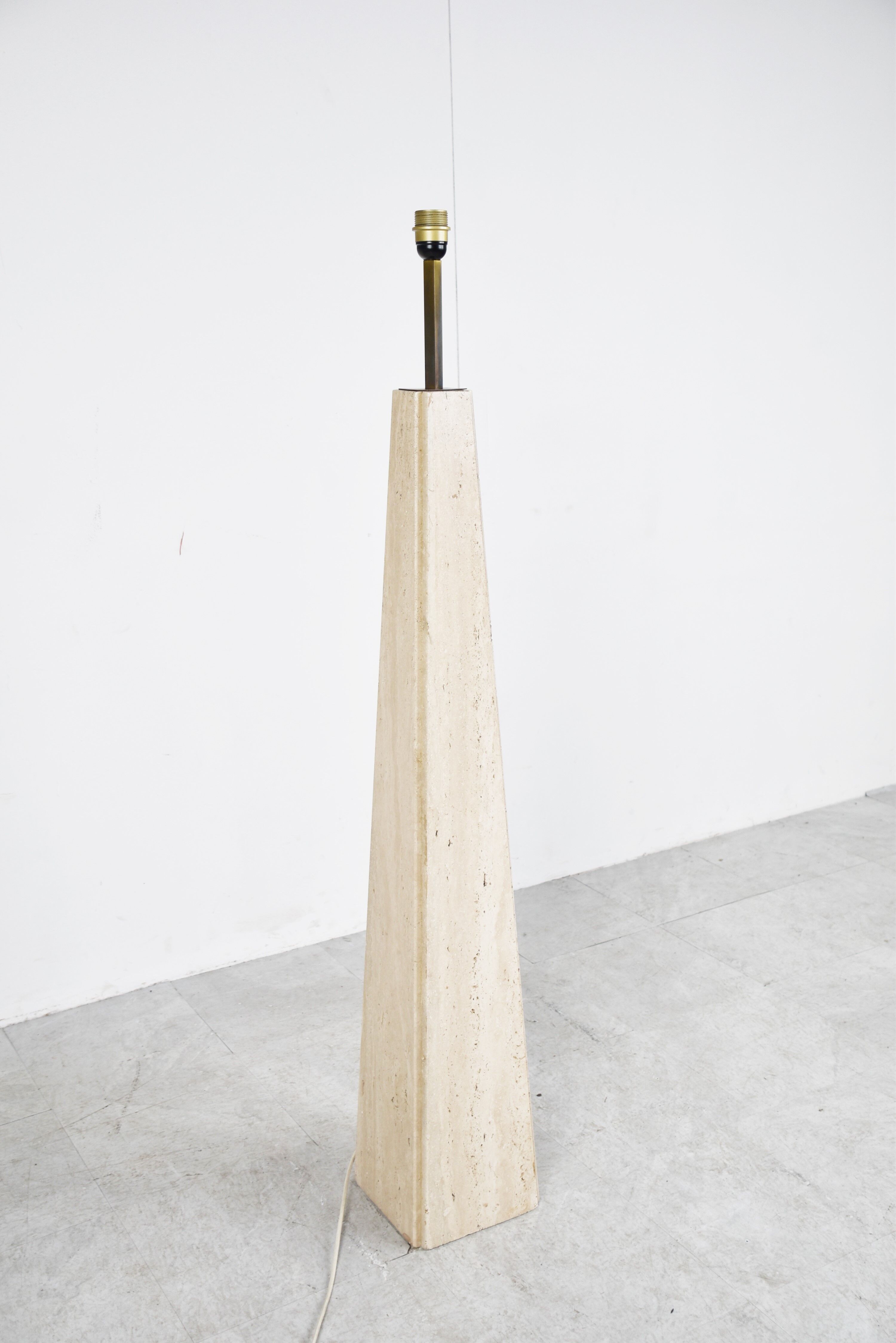 Conical travertine and brass floor lamp, 1970s by Camille Breesch