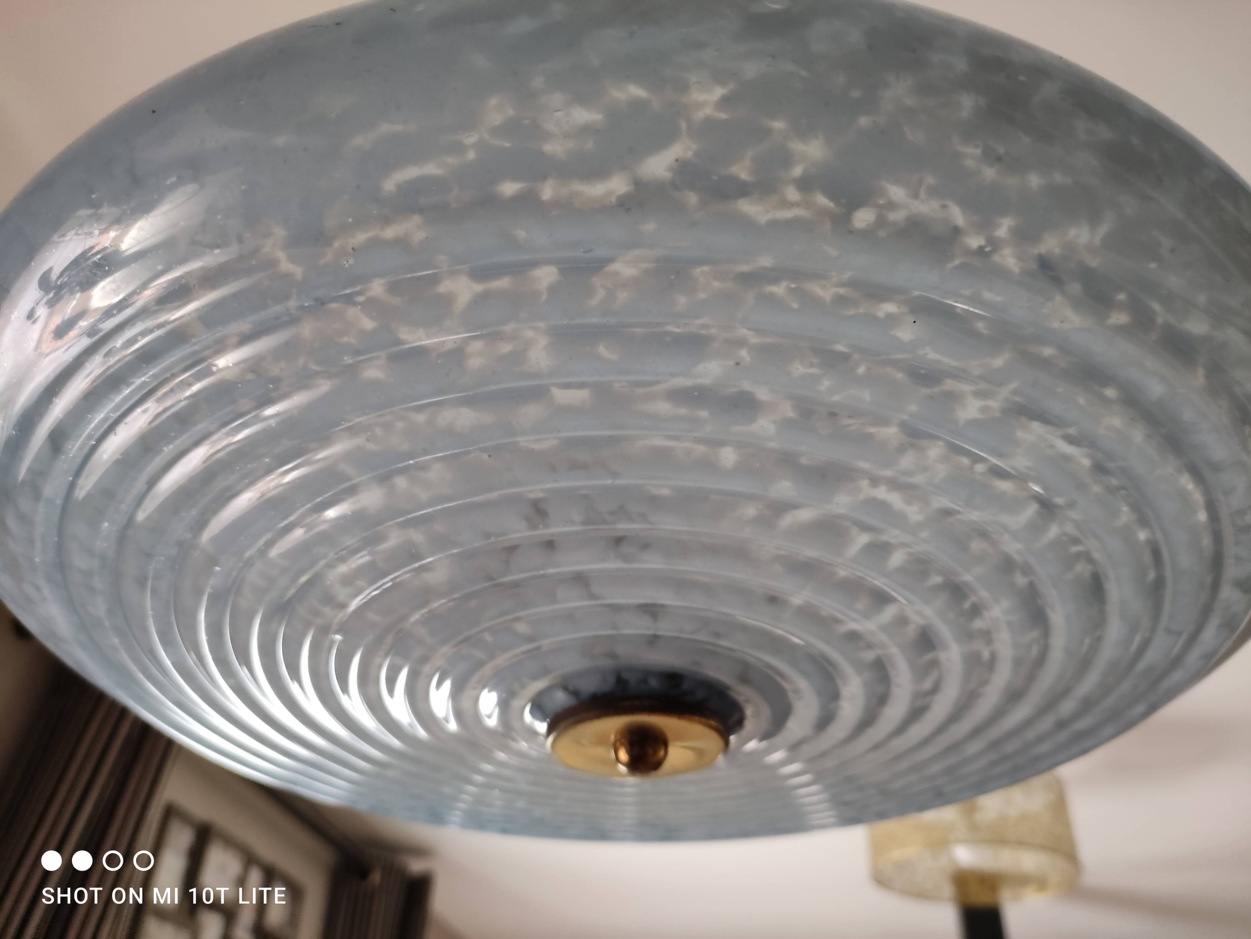 Art deco ceiling lamp in light blue clichy glass