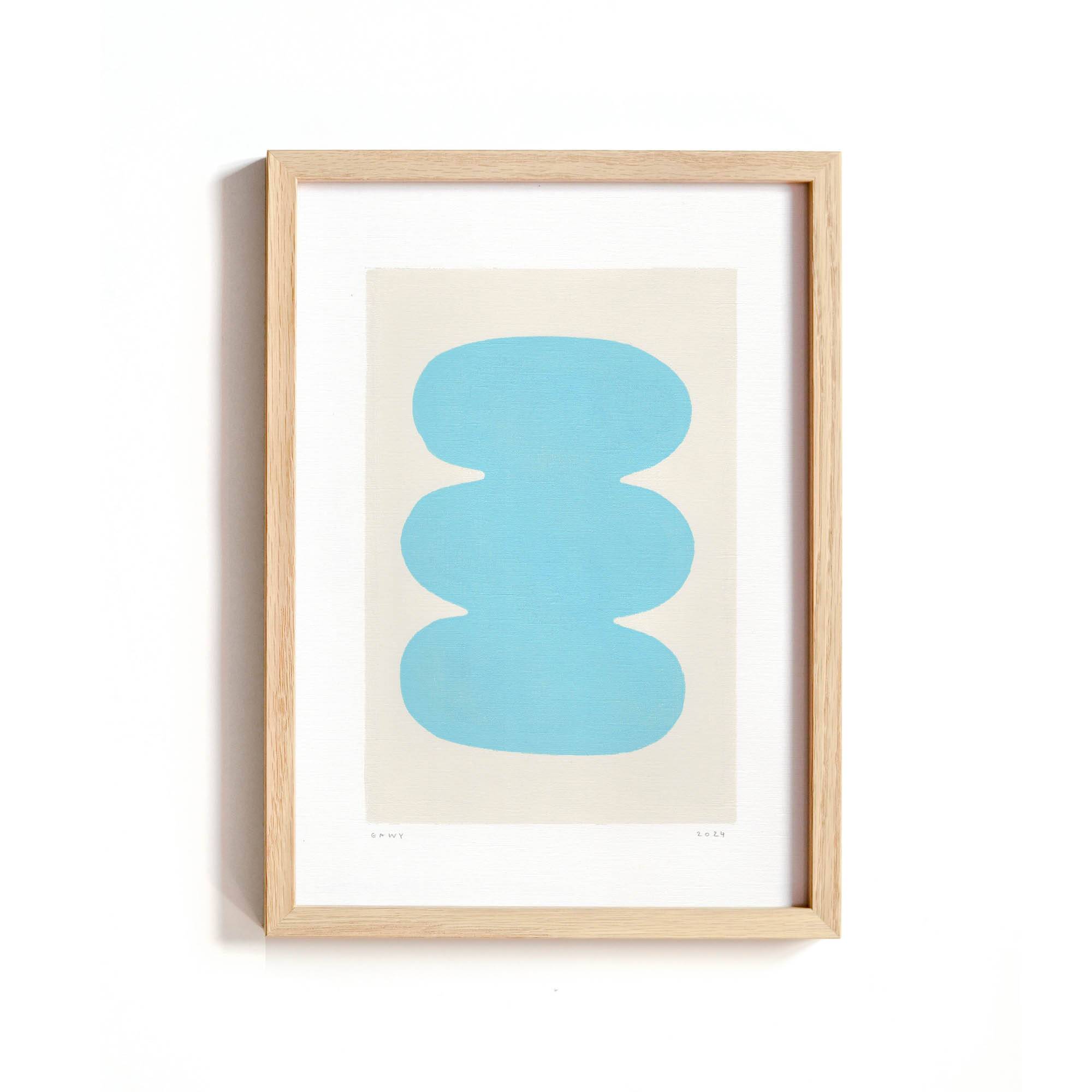 Abstract painting on paper - light blue illustration signed eawy.