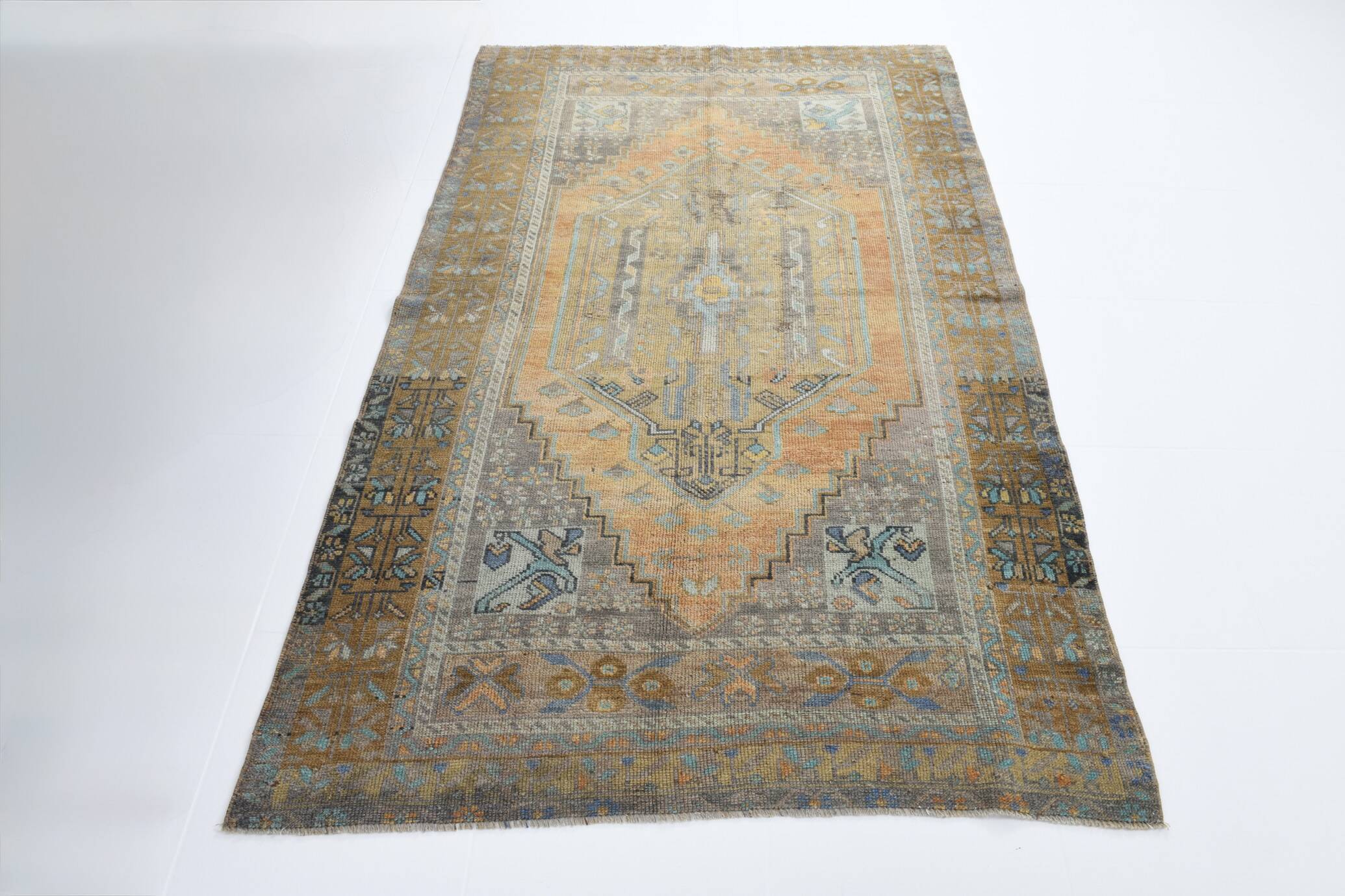 4x7 Turkish Muted Peach Retro Vintage Persian Rug, 133x213Cm