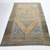 4x7 Turkish Muted Peach Retro Vintage Persian Rug, 133x213Cm