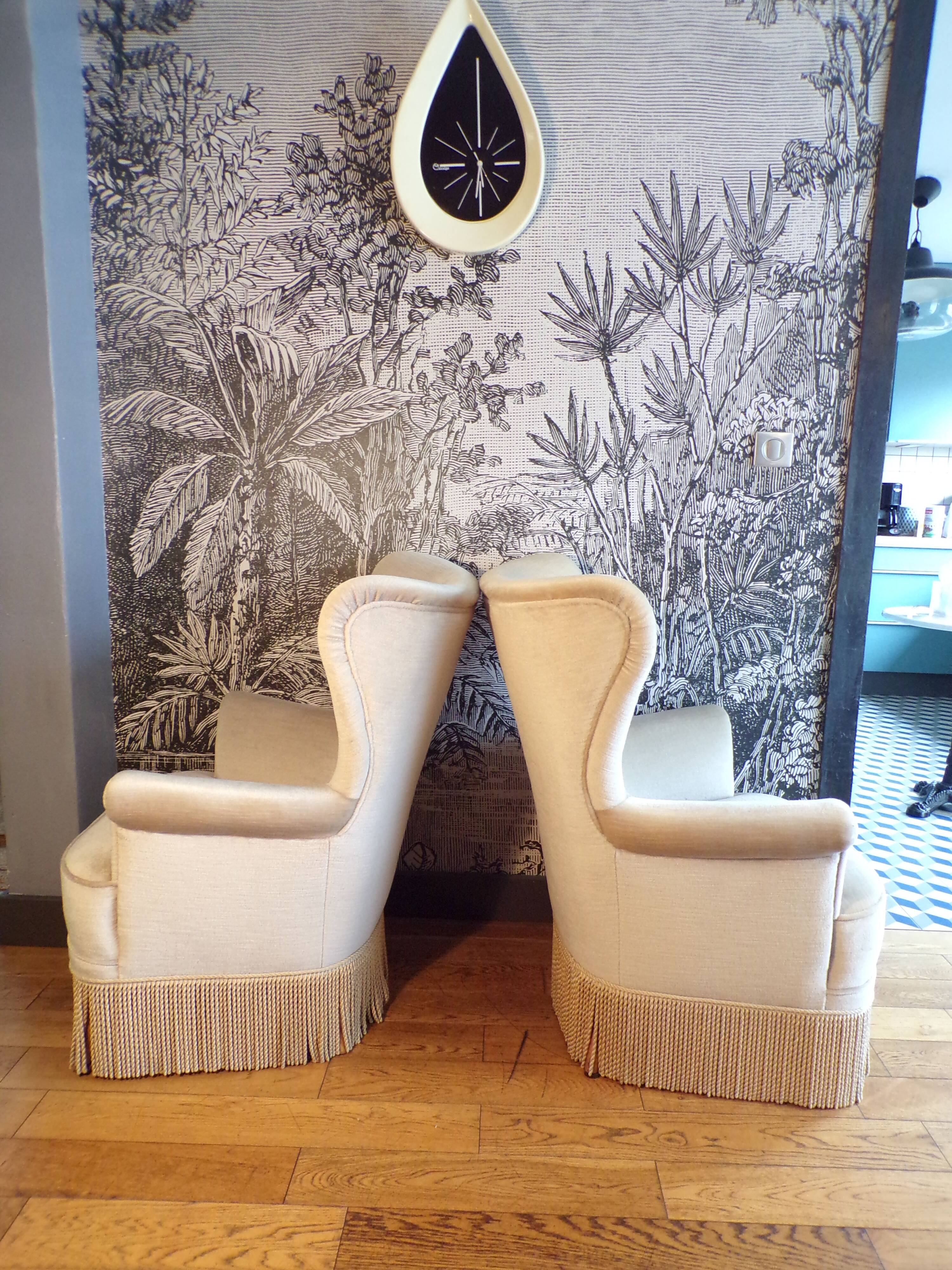 Pair of velvet toad armchairs