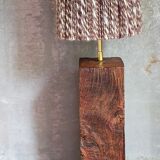 Brutalist lamp Art-populaire in solid wood, wool lampshade
