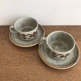 Set of 2 vintage 70s stoneware enameled tea/coffee cups