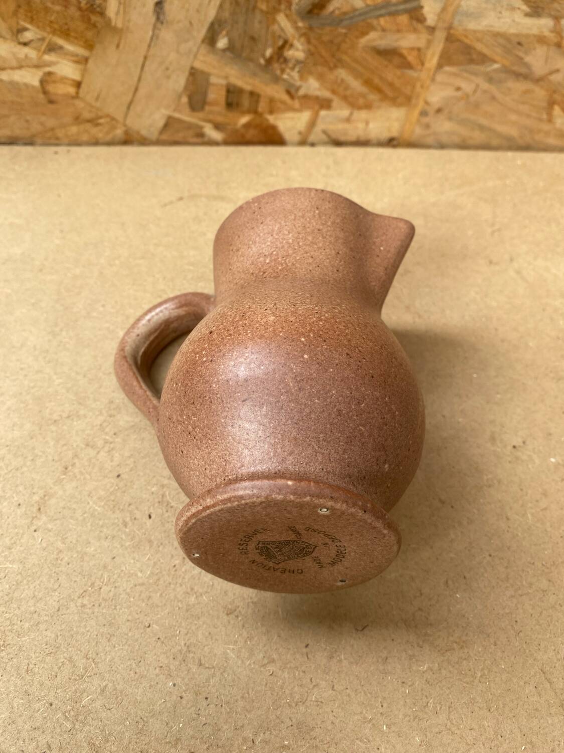 Antique VILLENAUXE Champagne Pitcher in Beige Ceramic Vintage