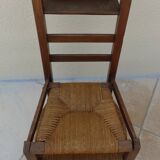 Vintage wooden prayer chair, double woven straw, lift-up seat