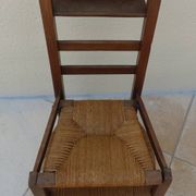 Chaise de prière vintage en bois, paille tressée double, siège relevable