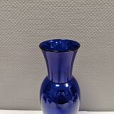 Holmegaard Harlequin Glass vase in blue with thick green base. Designed by Anja Kjær in 1994.