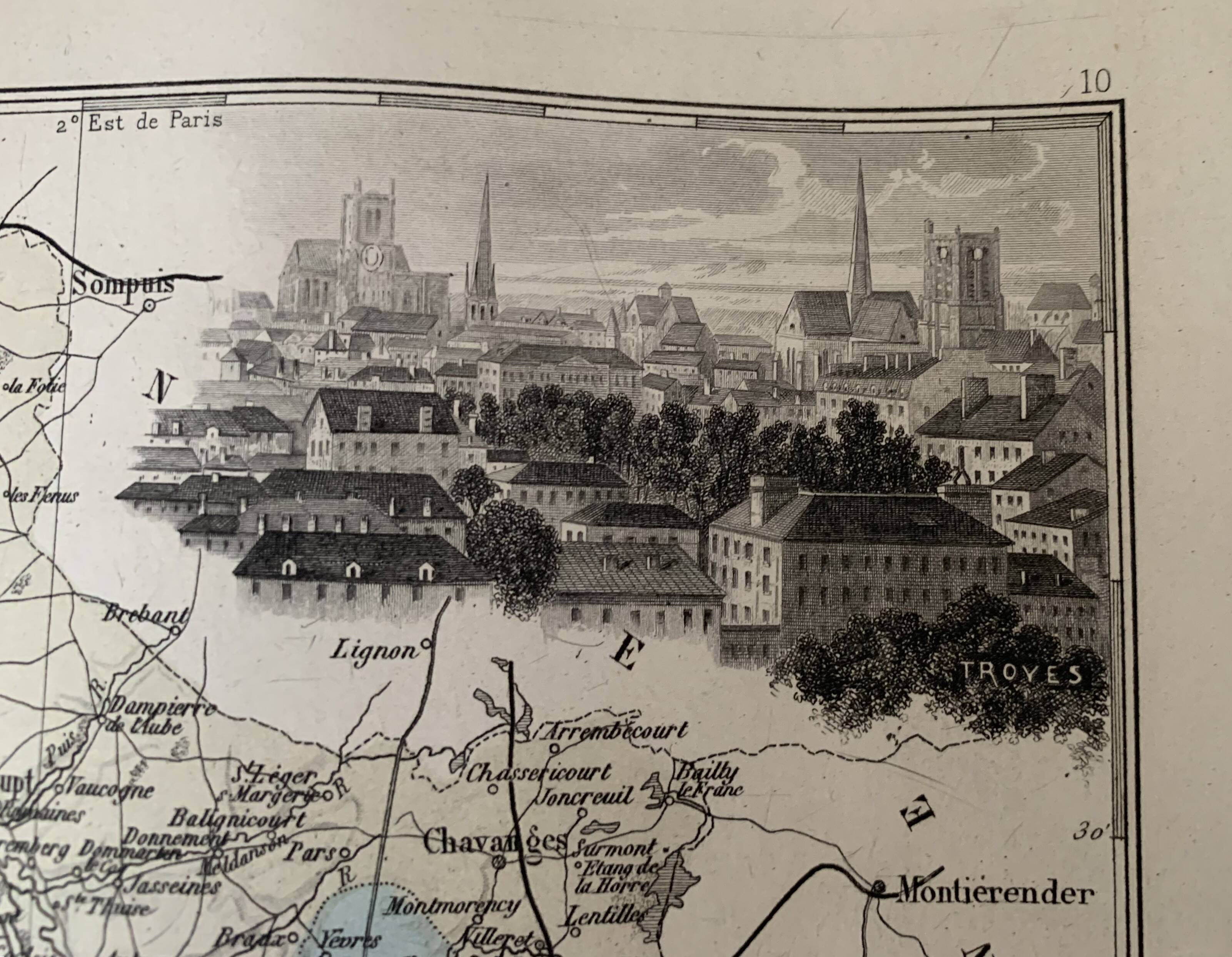 Old map of the department of Aube – Troyes – around 1850