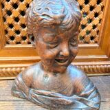 Buste ancien en bois l’enfant rieur de Donatello