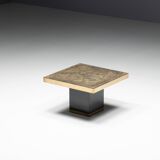 Tables d'Appoint Hollywood Regency Gravées en Laiton par Georges Mathias, France, 1970s