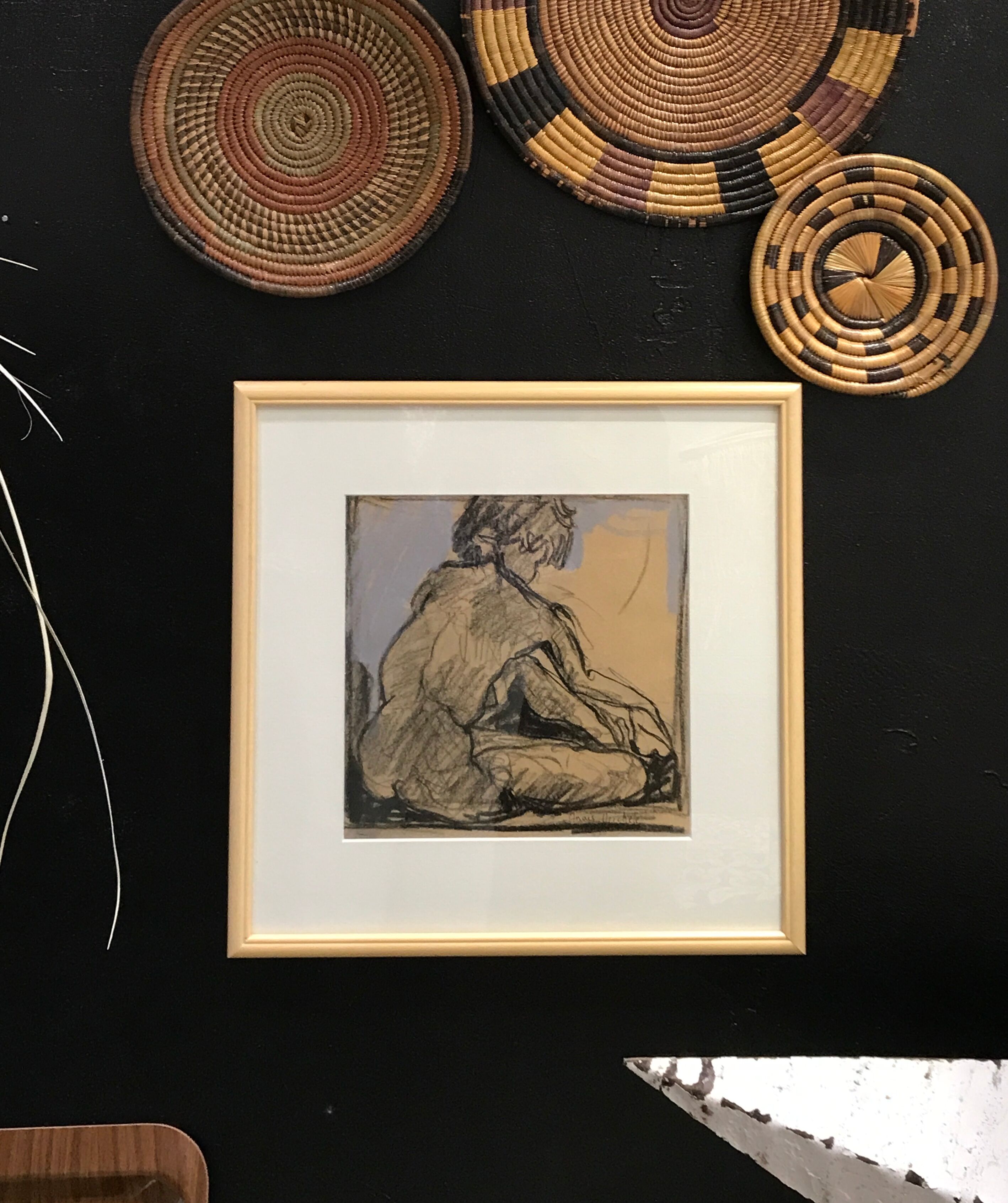 Female naked charcoal painting