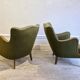 Modern Danish armchairs by Alfred Christensen. Beautiful shape, brass legs.