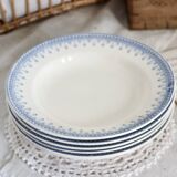 6 vintage Belgian earthenware soup plates with blue marli pattern