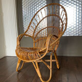 Fauteuil en rotin et bambou du milieu du siècle, années 1950