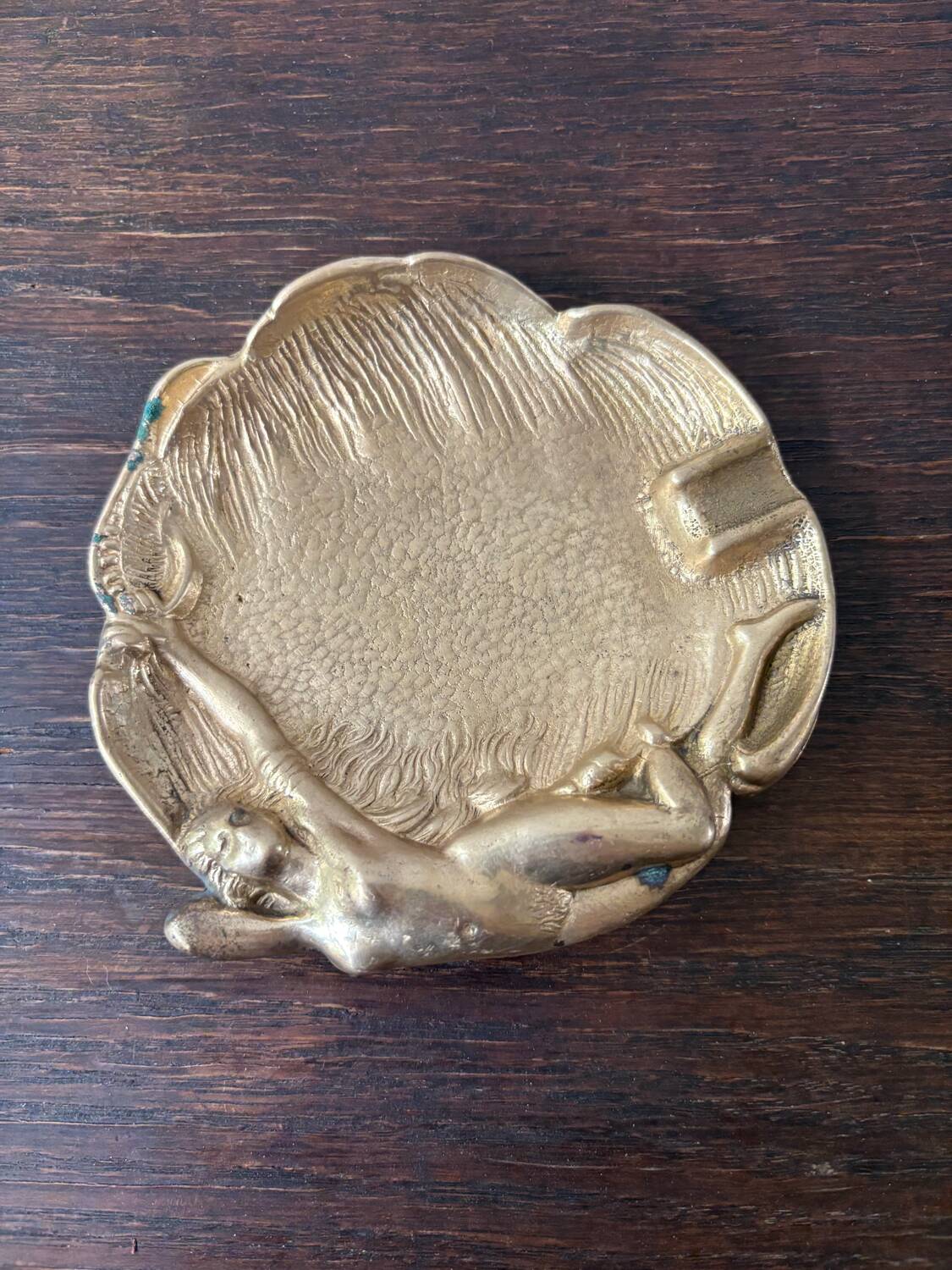 Art Nouveau bronze ashtray with a naked woman