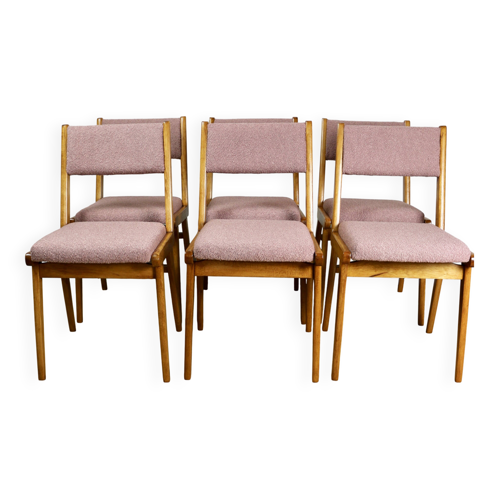 Vintage fuchsia boucle chairs - set of 6