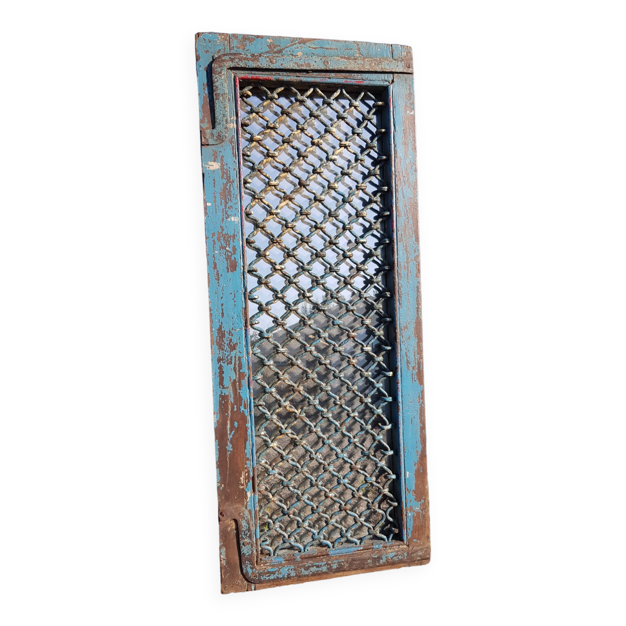 Miroir fenêtre grillagée en teck birman