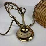 Midcentury Pencil Reed, Rattan, Bamboo and Brass Pendant Hanging Lamp, 1970