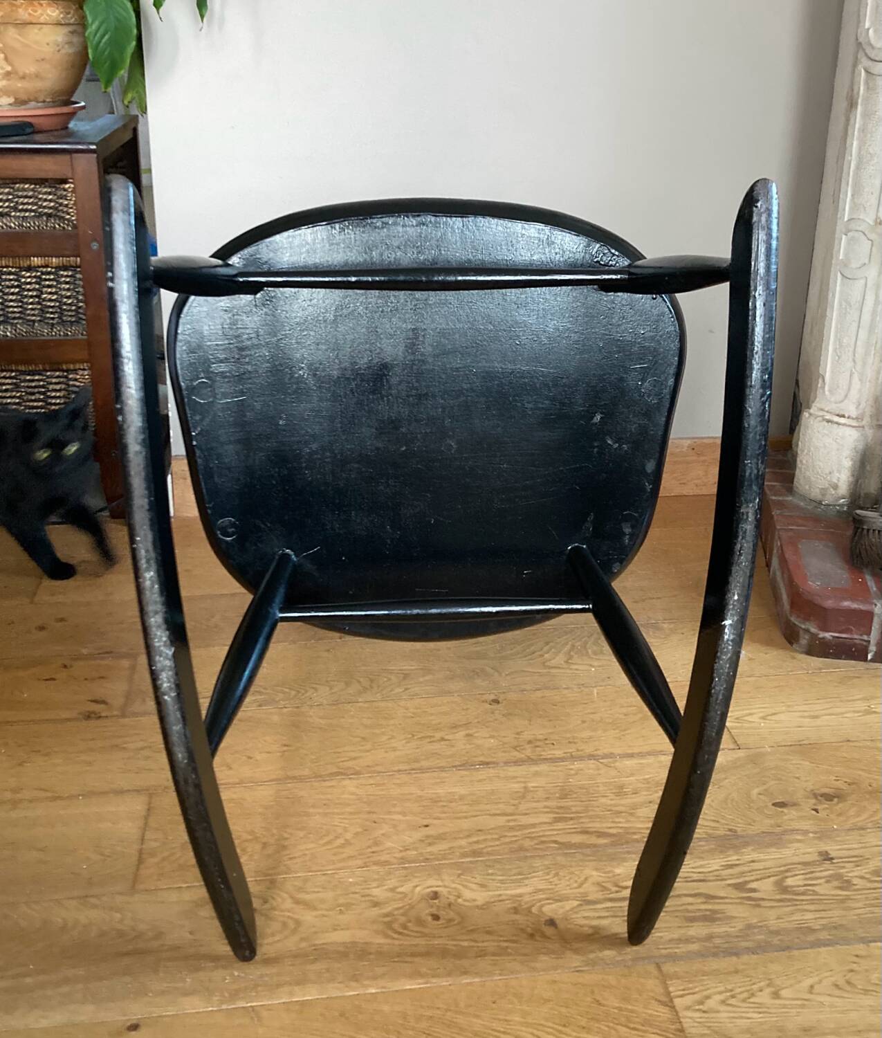 Vintage Scandinavian rocking chair in blackened wood from the 1970s