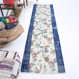 Blue floral vintage runner rug 275x74cm