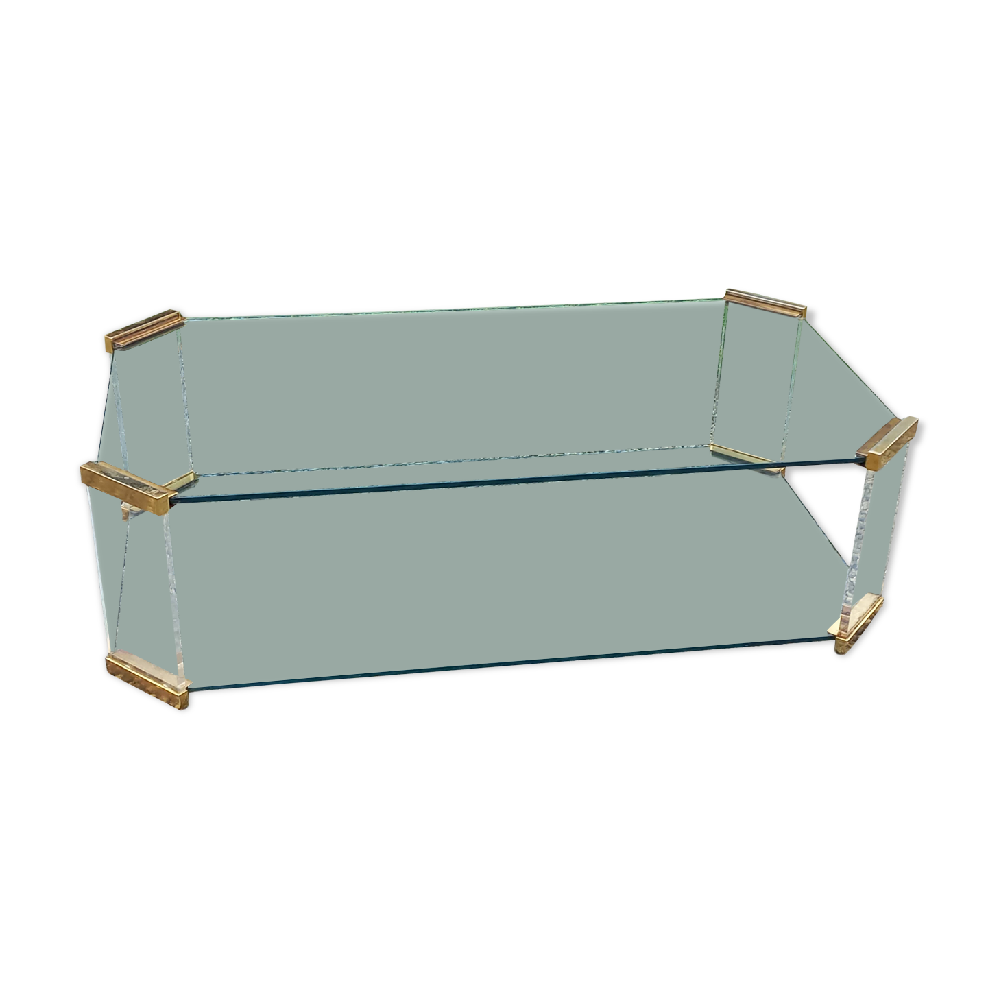 Table basse design des années 70 en verre plexi métal doré