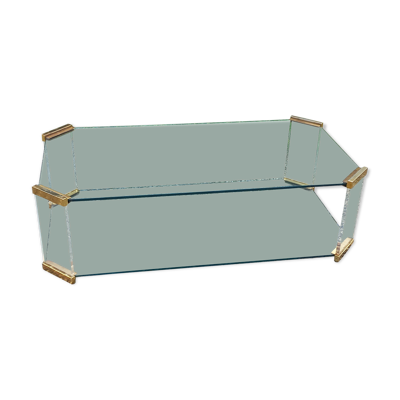 Table basse design des années 70 en verre plexi métal doré