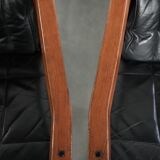 Black leather set of 4 Art Deco design dining chairs with armrests