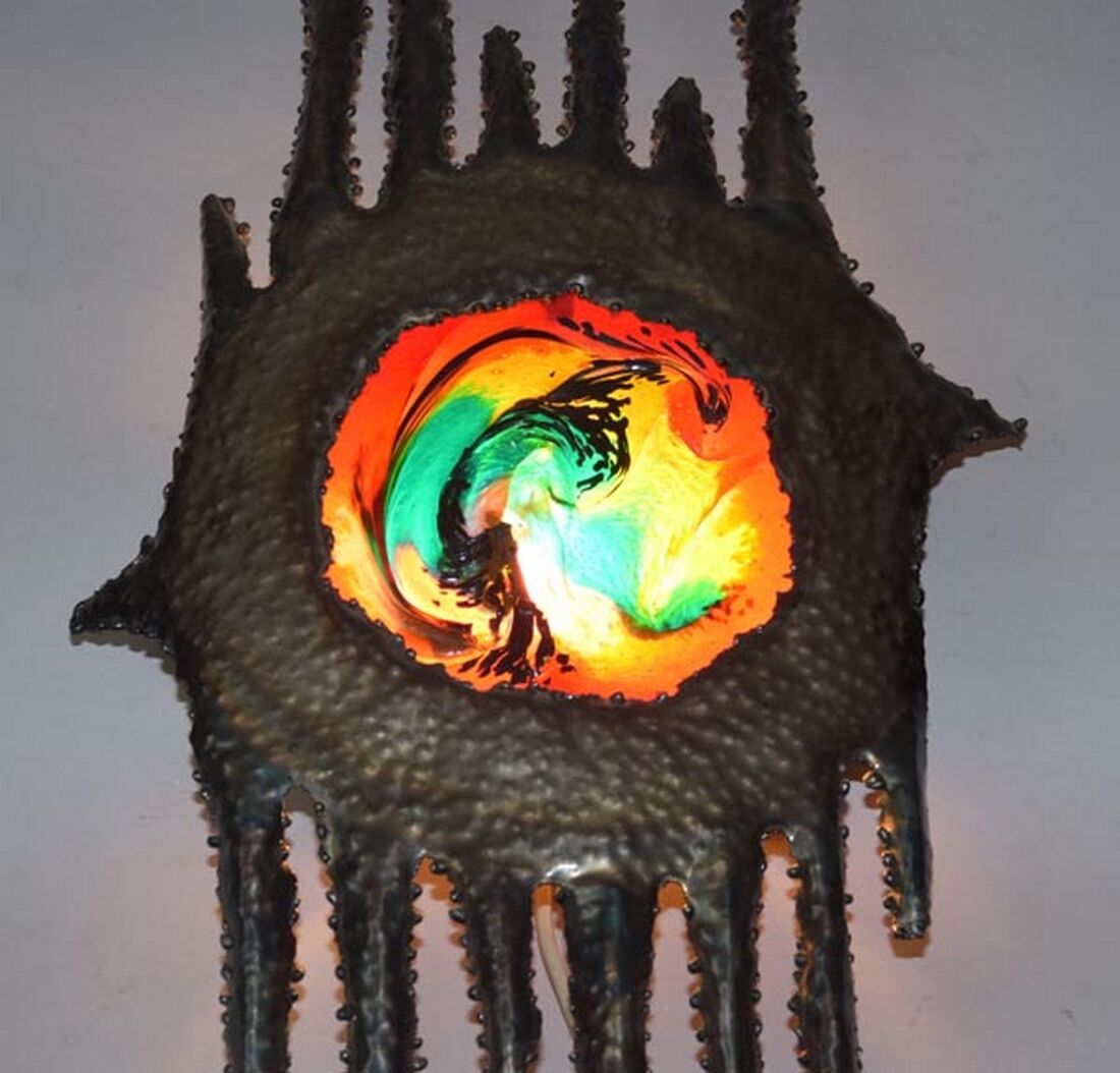 1950s Rare Design Iron/Glass Wall Lamp, Czechoslovakia